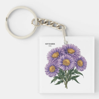 September Aster Geboorte Maand Custom Bloemen Kuns Sleutelhanger