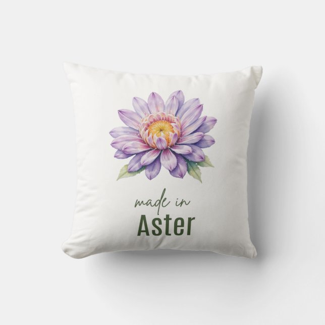 September Aster Geboortebloem Platte Dank Je  Kussen (Voorkant)