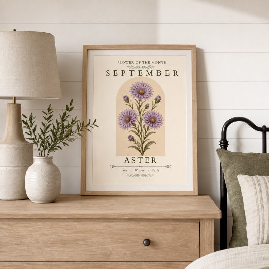 September Aster Geboortebloem Poster