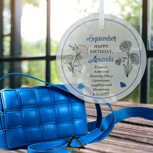 September Aster   Morning Glory Verjaardag Keepsak Glas Ornament