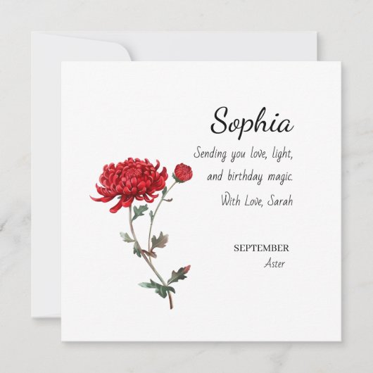 September Aster Personalized Birthday Kaart (Voorkant)