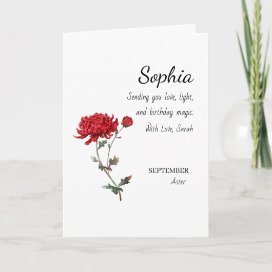 September Aster Personalized Birthday Kaart (Voorkant)