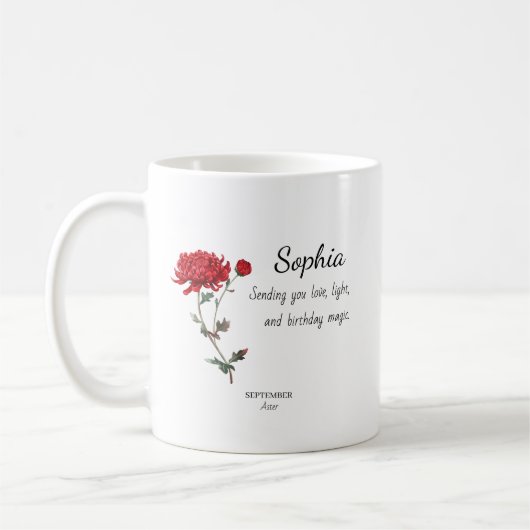 September Aster Personalized Birthday Koffiemok (Links)
