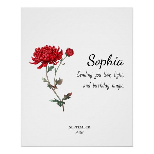 September Aster Personalized Birthday Perfect Poster (Voorkant)