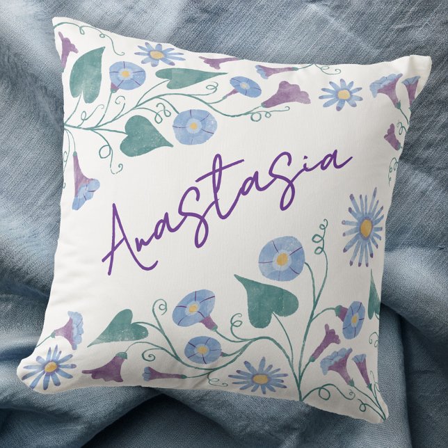 September Birth Month Morning Glory Personalized Kussen (September birthday birth month flower morning glory aster personalized custom name throw pillow gift)