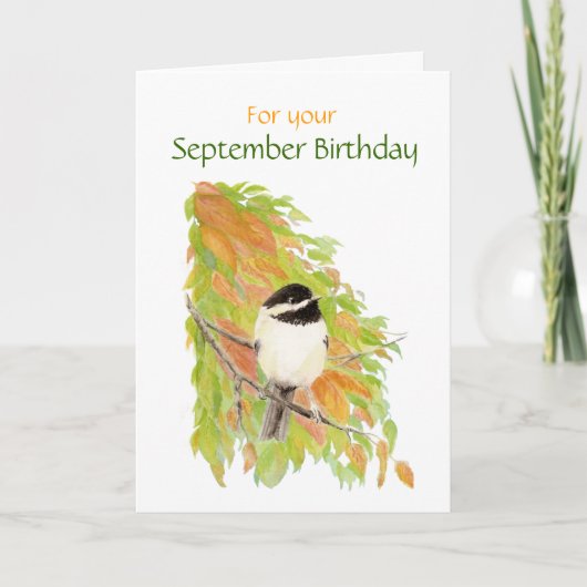 September Birthday Chickadee Bird Card Kaart (Voorkant)