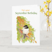 September Birthday Chickadee Bird Card Kaart (Gele Bloem)