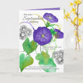 September Birthday Morning Glory Asters Botanical Kaart (Gele Bloem)