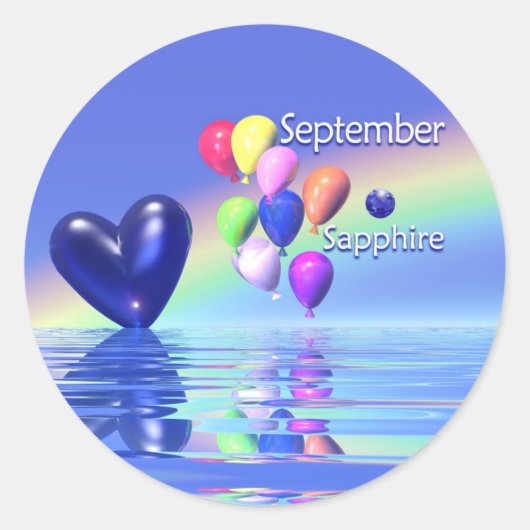 September Birthday Sapphire Heart Ronde Sticker (Voorkant)