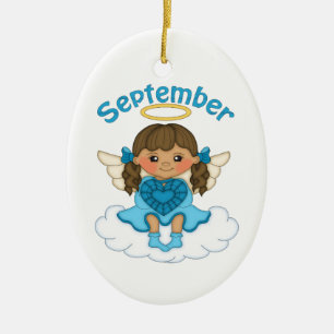 September Birthstone Angel Brunette Keramisch Ornament