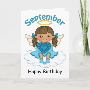 September Birthstone Angel Brunette Verjaardag Kaa Kaart