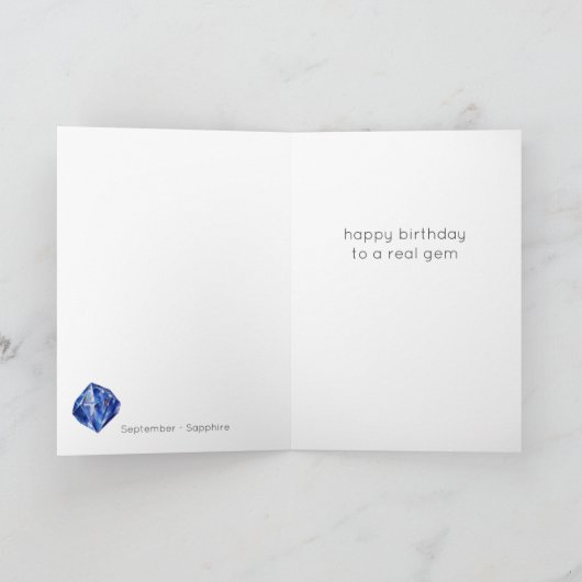September Birthstone Sapphire Birthday Kaart (Binnen)