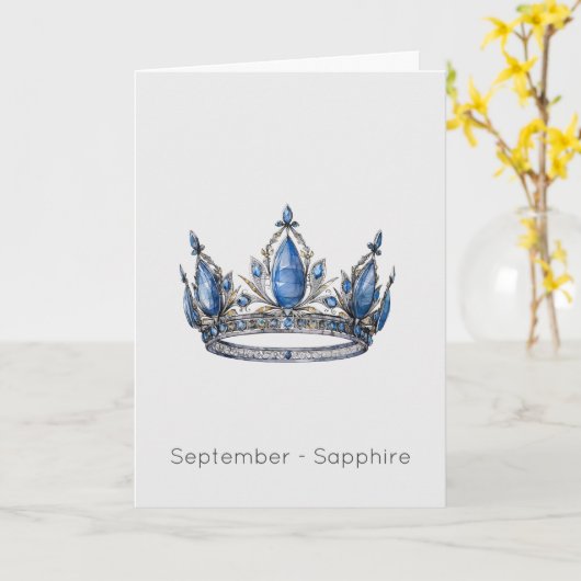 September Birthstone Sapphire Crown Verjaardag Kaa Kaart (Gele Bloem)