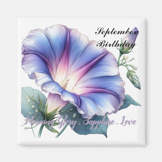 September Birthstone Sapphire en Morning Glory Magneet (Voorkant)