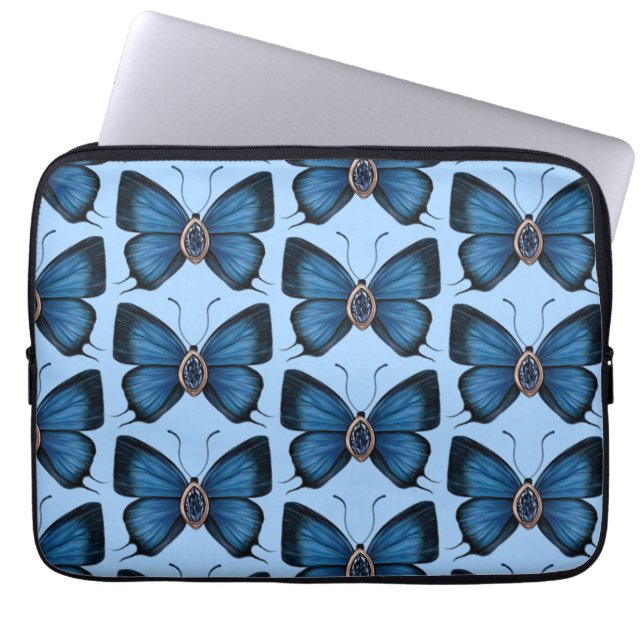 September Blauwe Vlinder Patroon Ontwerp Laptop Sleeve (Voorkant)