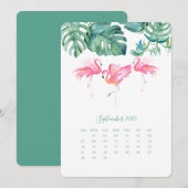 September Calendar Kaart, Roze Flamingo Menu (Voorkant / Achterkant)