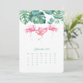 September Calendar Kaart, Roze Flamingo Menu (Staand voorkant)
