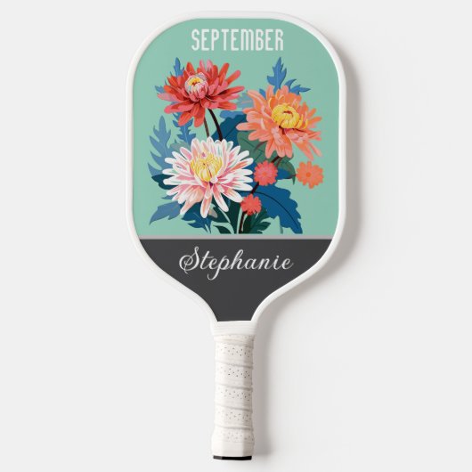 September Geboorte Bloem Aangepaste Naam Pickleball Paddle (Achterkant)