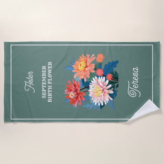 September Geboorte Bloem Aangepaste Naam Strandlaken (Voorkant)