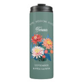 September Geboorte Bloem Aangepaste Naam Thermosbeker (Voorkant)