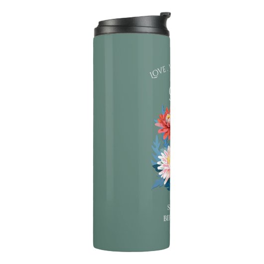 September Geboorte Bloem Aangepaste Naam Thermosbeker (Gedraaid links)