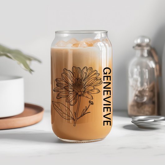 September Geboorte Bloem Aster met aangepaste naam Blikvorm Glas