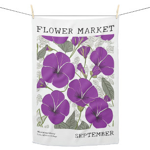 September Geboorte Bloemenmarkt Paarse Morning Glo Theedoek