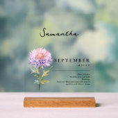 September Geboorte Maand Bloem Aster Gepersonalise Acryl Bord (Neutraal)