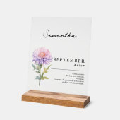 September Geboorte Maand Bloem Aster Gepersonalise Acryl Bord (Hoek)
