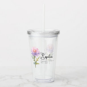 September Geboorte Maand Bloem Aster Gepersonalise Acryl Drinkbeker