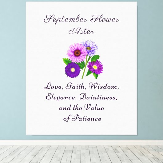 September Geboorte Maand Bloem Aster Gepersonalise Canvas Afdruk (Insitu (Houten vloer))