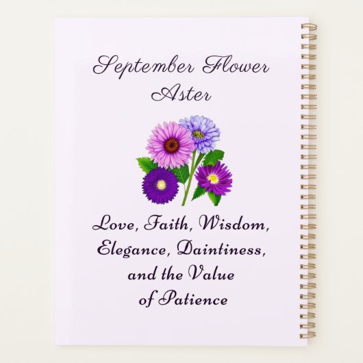 September Geboorte Maand Bloem Aster Gepersonalise Planner (Achterkant)