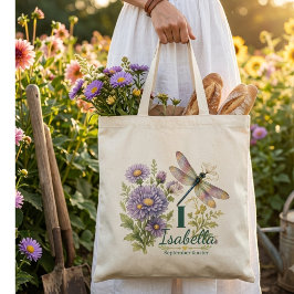September Geboortebloem Aster & Libel Tote Bag