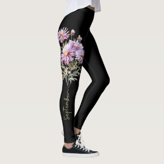 September Geboortebloem met Delicate Paarse Bloeme Leggings