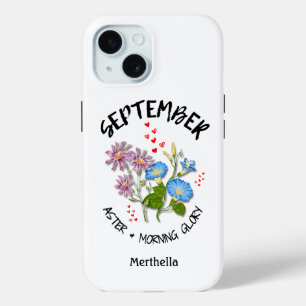 SEPTEMBER Geboortemaand Bloem Aangepaste naam iPhone 15 Case