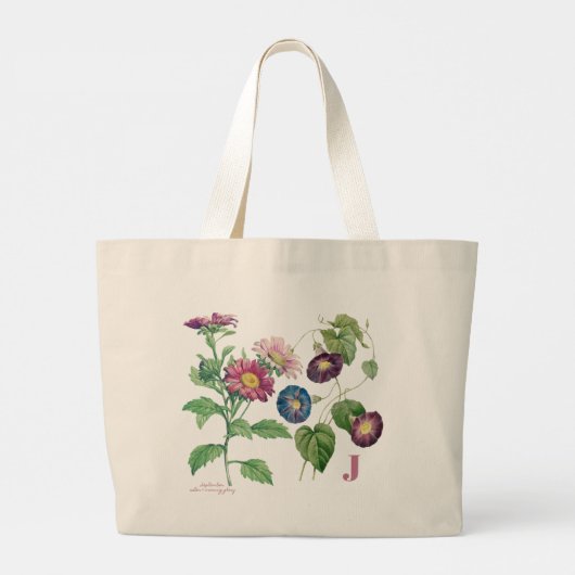 September Geboortemaand Bloemen Monogram Canvas ta Grote Tote Bag (Achterkant)