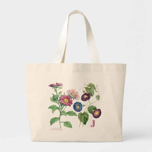September Geboortemaand Bloemen Monogram Canvas ta Grote Tote Bag (Voorkant)