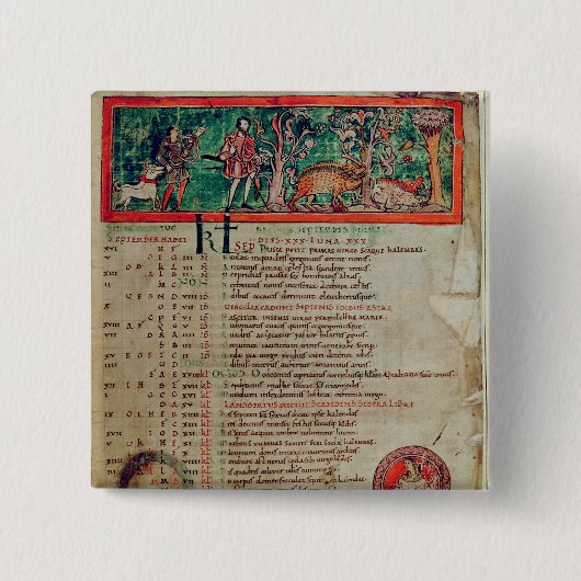 September: het buigen van een agenda vierkante button 5,1 cm (Voorkant)