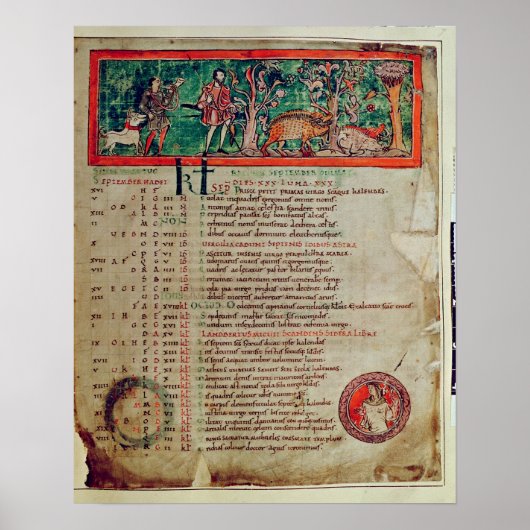 September: het buiken van de boer, van een Kalende Poster (Voorkant)