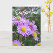 September Paarse Aster Geboortemaand Verjaardag Kaart (Gele Bloem)