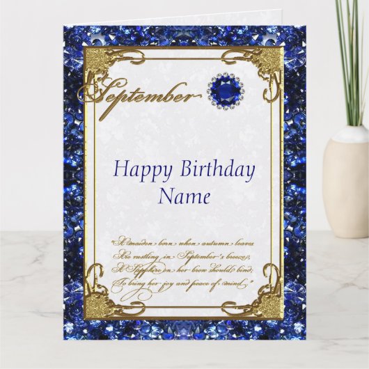 September Sapphire Birthstone Birthday 8.5 X 11 Kaart (Voorkant)