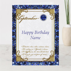 September Sapphire Birthstone Birthday 8.5 X 11 Kaart