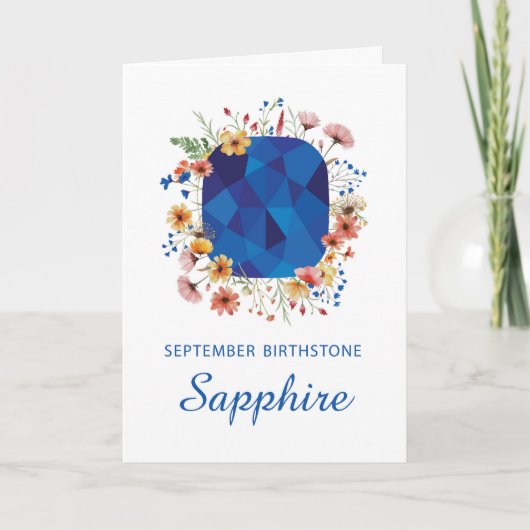 September Sapphire Birthstone Verjaardag Wildbloem Kaart (Voorkant)