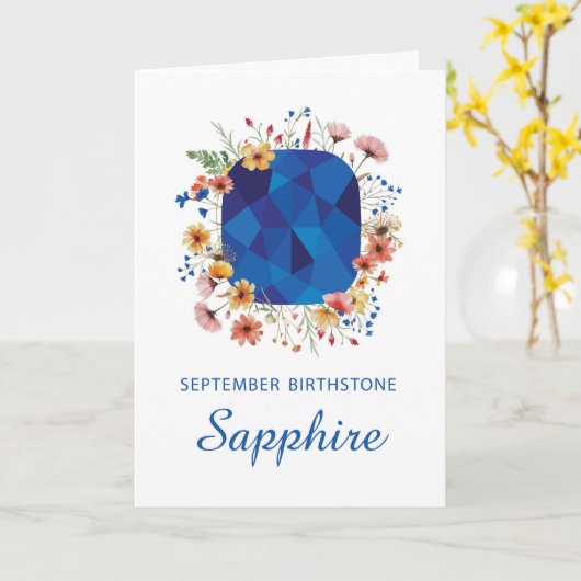 September Sapphire Birthstone Verjaardag Wildbloem Kaart (Gele Bloem)