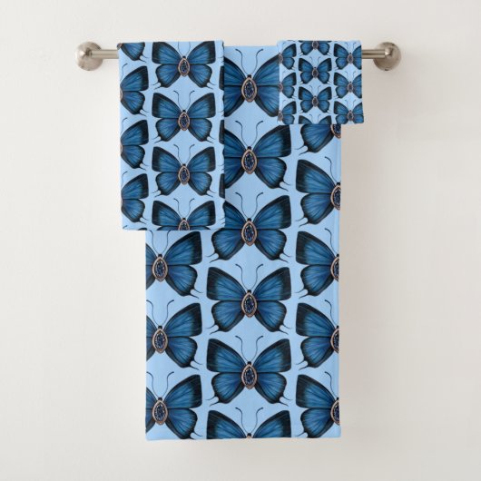September Sapphire Blue Butterfly Pattern Design Bad Handdoek (Insitu)