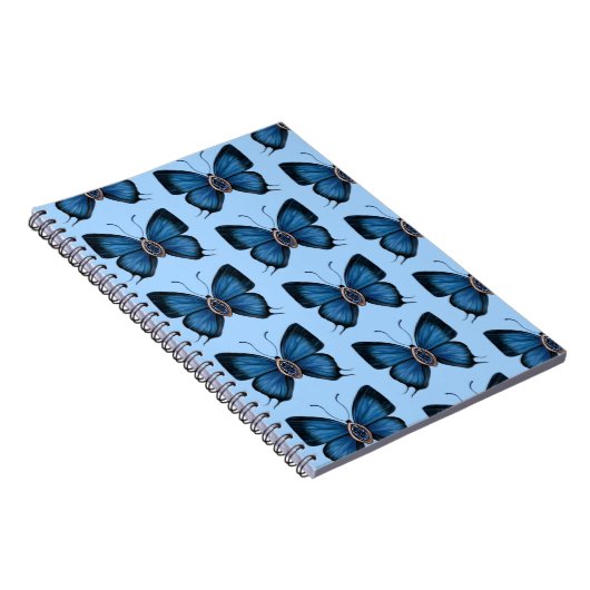 September Sapphire Blue Butterfly Pattern Design Notitieboek (Rechterzijde)