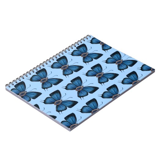September Sapphire Blue Butterfly Pattern Design Notitieboek (Linkerzijde)