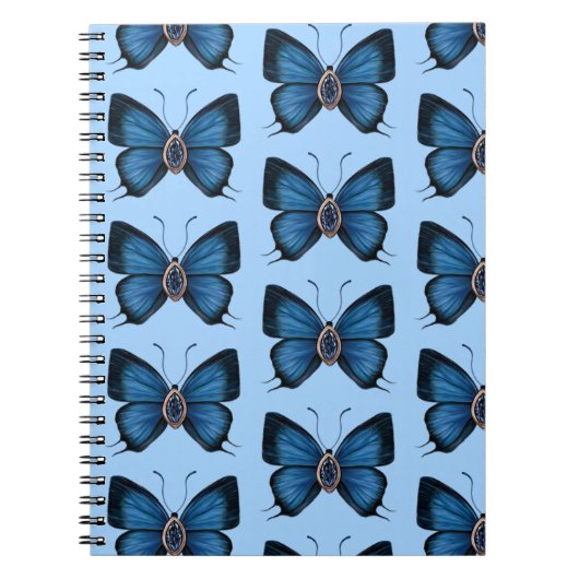 September Sapphire Blue Butterfly Pattern Design Notitieboek (Voorkant)