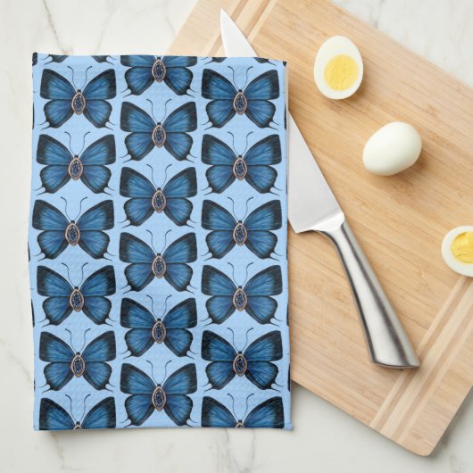 September Sapphire Blue Butterfly Pattern Design Theedoek (Quarter Fold)