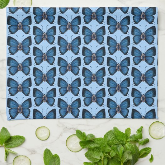 September Sapphire Blue Butterfly Pattern Design Theedoek (Gevouwen)